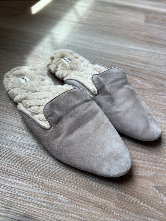 Birdies Shoes - Birdies The Phoebe Shearling Lined Suede Mule Slippers Taupe Grey Size 11 women